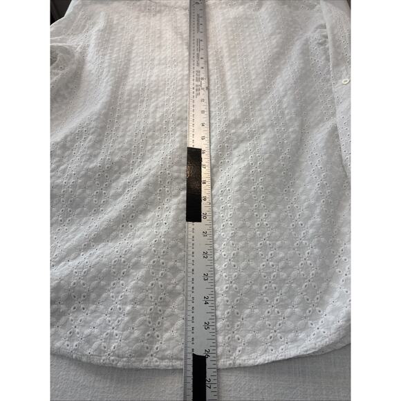 Fever White Eyelet Pintuck Boho Blouse Women’s L Cotton Peasant Top - Picture 14 of 16